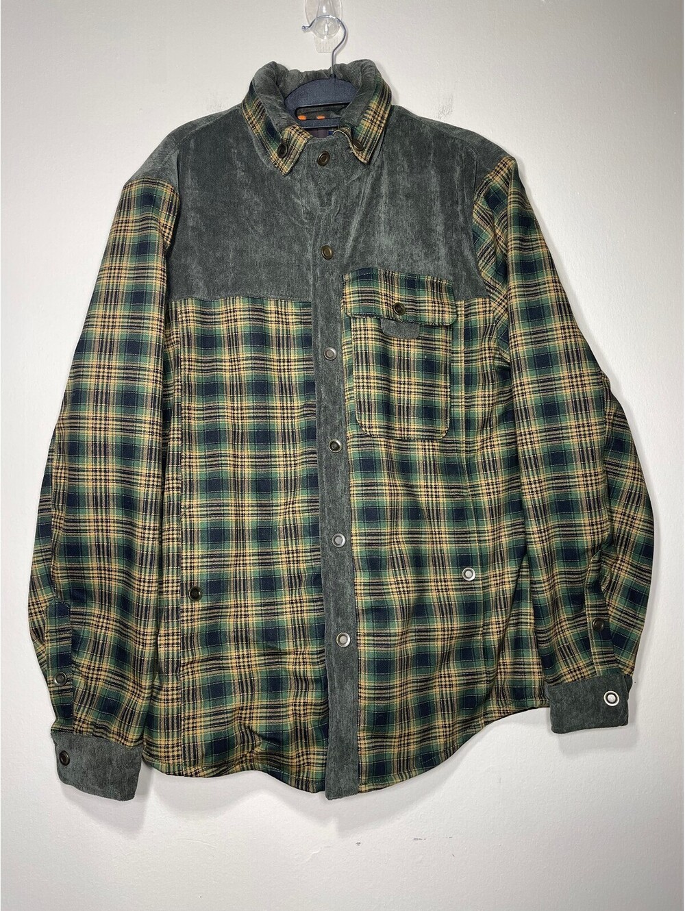 Insulated Sherpa Lined Plaid Flannel Puffer Jacket Chore L